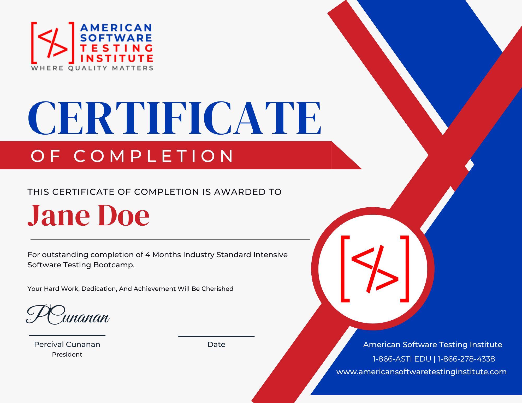 American Software Testing Institute Certificate of